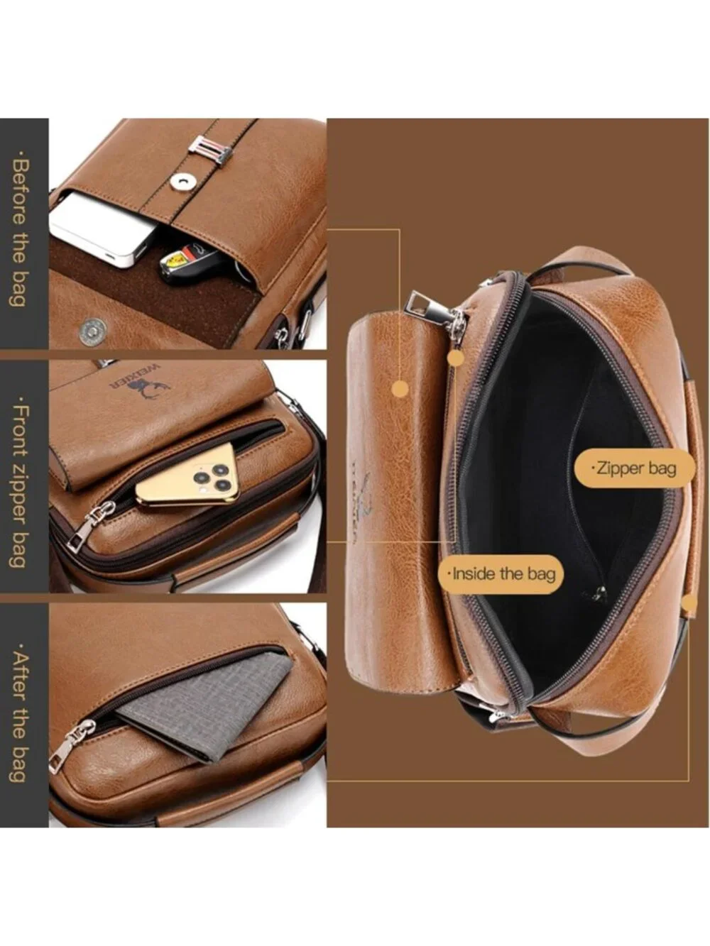 Vintage PU Leather Messenger Bag for Men - Small Crossbody Shoulder Satchel